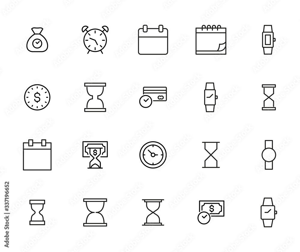 Fototapete simple set of time icons in trendy line style.