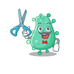 Sporty agrobacterium tumefaciens cartoon character design with barber