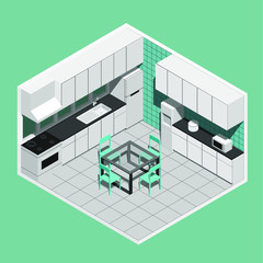 Isometric vector illustration of a kitchen