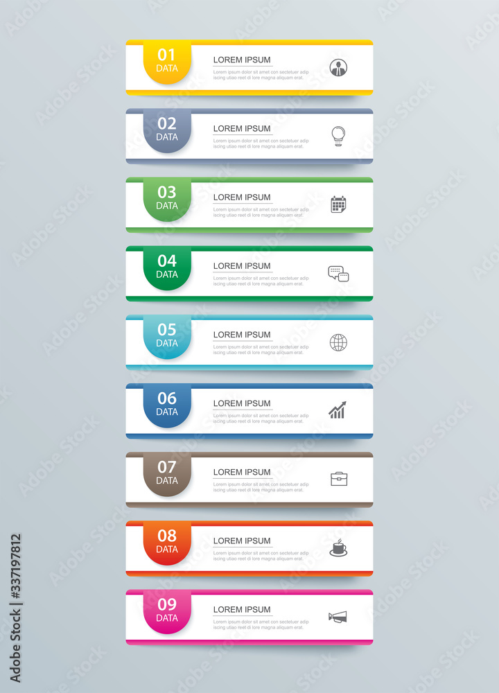 Poster 9 data infographics tab paper index template. vector illustration abstract background. can be used f