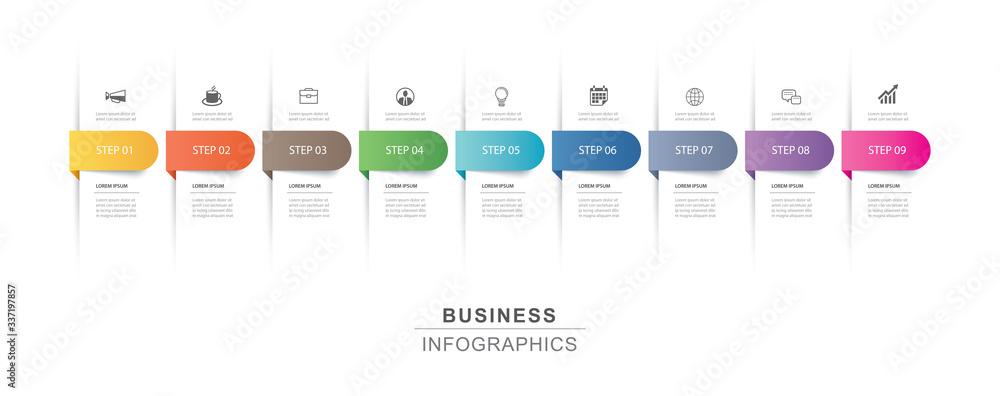 Wall mural 9 data infographics tab paper index template. vector illustration abstract background. can be used f