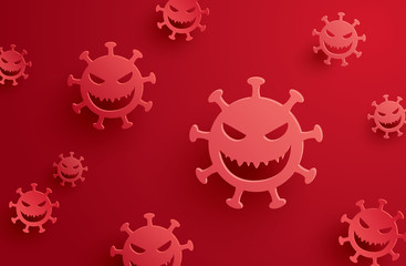 coronavirus covid-19 with symbol danger sign on red background.