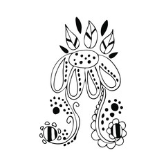 Hand drawn black flower for design. Vector illustration.