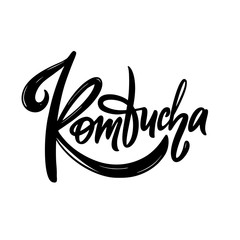 Kombucha lettering. Black color. Vector illustration. Isolated on white background.