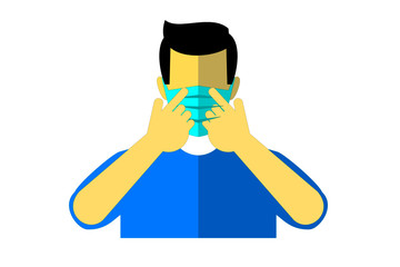 flat vector illustration man wearing masker to avoid breathing smoke, virus pandemic. Life and healthy element. Can be used for web and mobile development. Suitable for infographic 