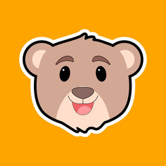 Brown bear vector sticker. Happy emoticon. Cartoon bear character.