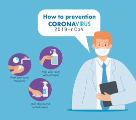 doctor with prevention of coronavirus 2019 ncov vector illustration design