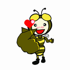 cute bee give mini heart
