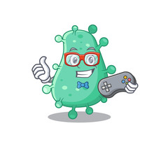 Mascot design concept of agrobacterium tumefaciens gamer using controller