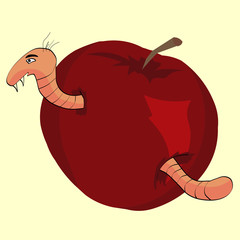 Worm eats Apple, vector graphics