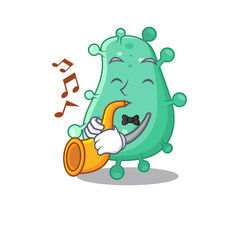 Talented musician of agrobacterium tumefaciens cartoon design playing a trumpet