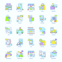 Online Shopping Flat Icons Pack 