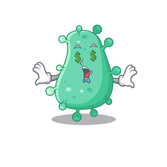Rich cartoon character design of agrobacterium tumefaciens with money eyes