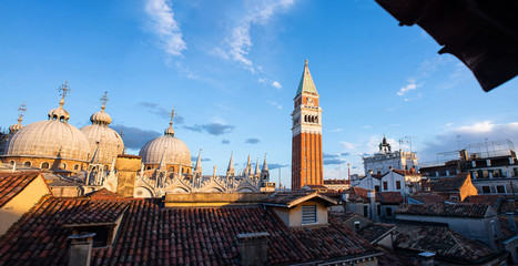 Basilica of Saint Mark and Bell Tower of St Mark's Campanile (Campanile di San Marco) in Venice,...