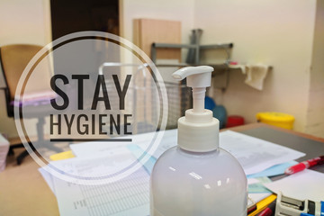 antibacterial soap sanitizer with STAY HYGIENE text