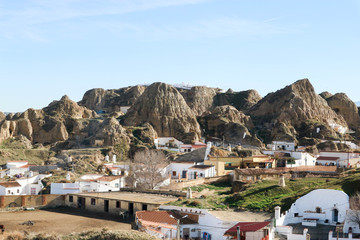 Beautiful panoramic winter view of Guadix, Granada, Spain with mountains on the background