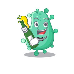 Mascot character design of agrobacterium tumefaciens say cheers with bottle of beer