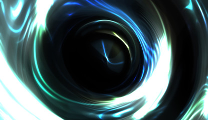 Cool background of moving glowing lights. Vibrant colorful portal template for your design. Light rays and glow particles in motion forming a wormhole shape.