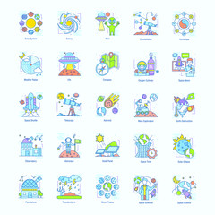 Astronomy Colored Line Icons Pack 