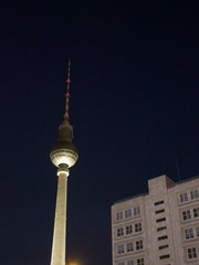 Low Angle View Of Communications Tower At Night