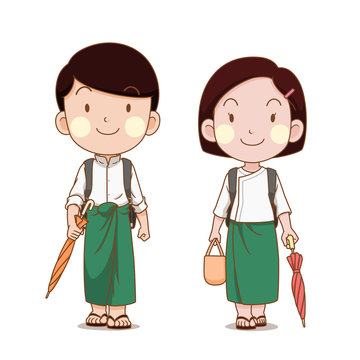 Cute couple of Myanmar students going to school.