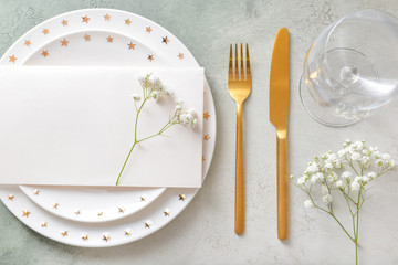 Beautiful simple table setting on light background