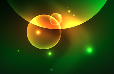 Neon shiny transparent glowing circles with light effects. Techno futuristic vector abstract background For Wallpaper, Banner, Background, Card, Book Illustration, landing page