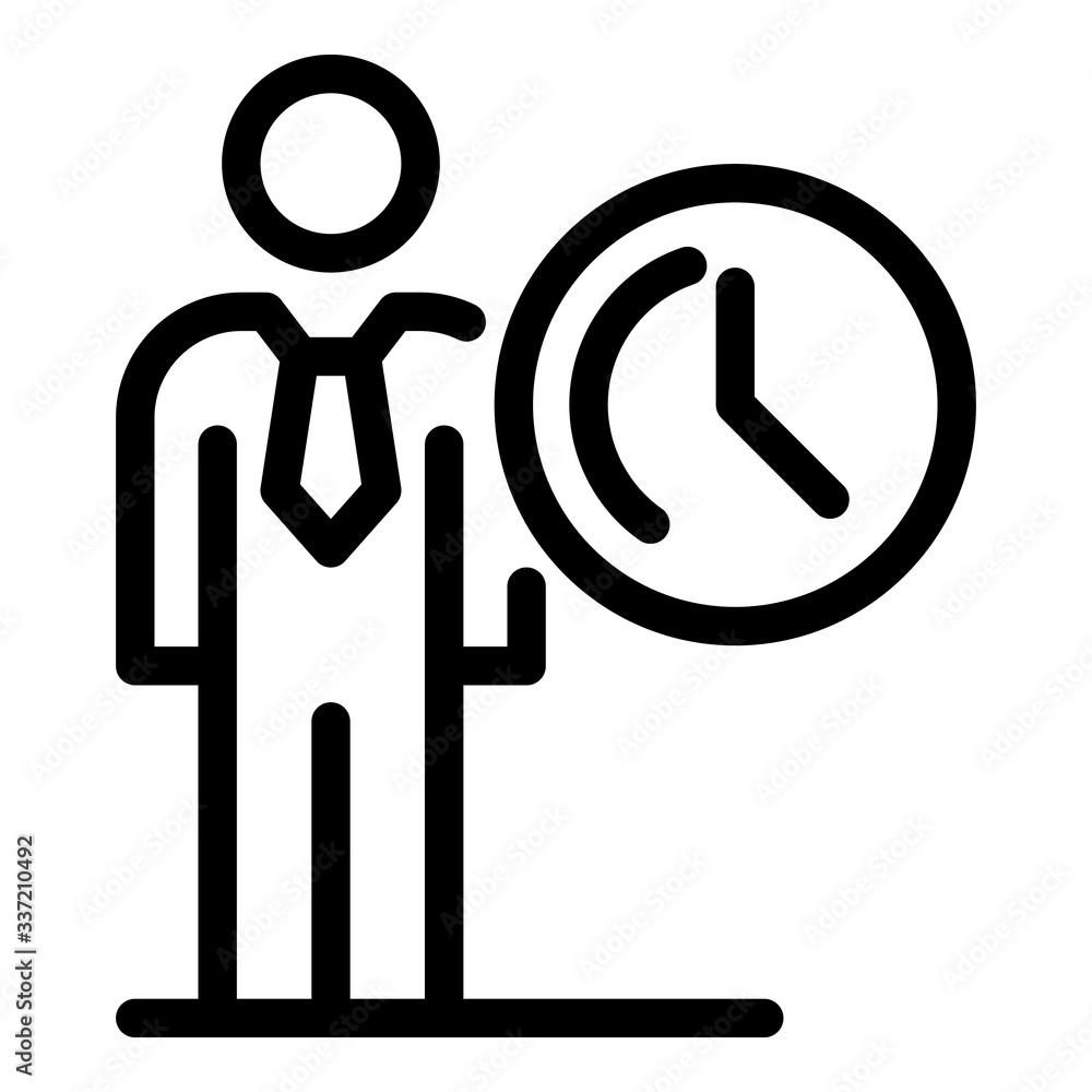 Poster man and clock icon. outline man and clock vector icon for web design isolated on white background