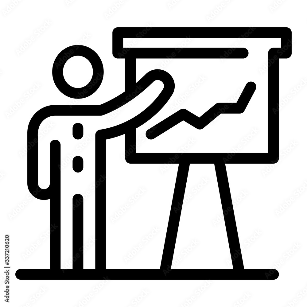 Poster man and flipchart icon. outline man and flipchart vector icon for web design isolated on white backg