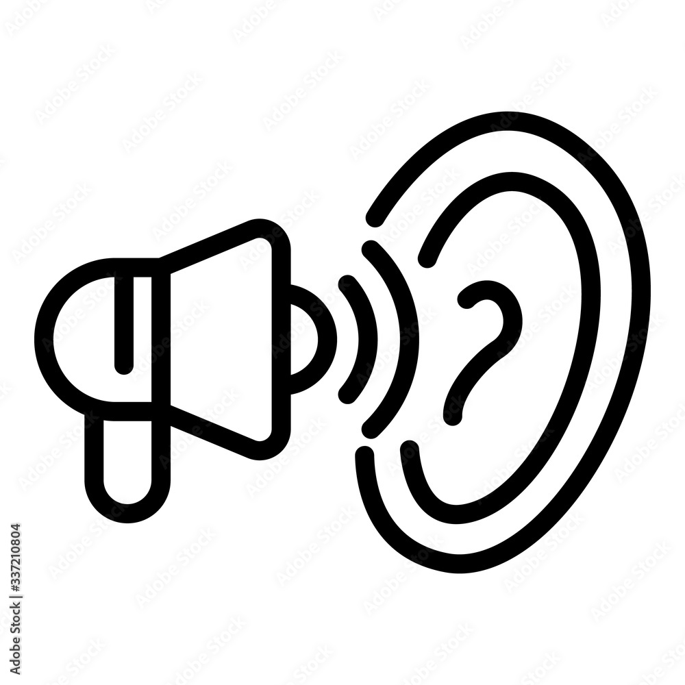 Poster megaphone and ear icon. outline megaphone and ear vector icon for web design isolated on white backg