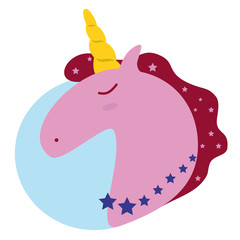 Cute pink unicorn. Cartoon style isolated on white background.