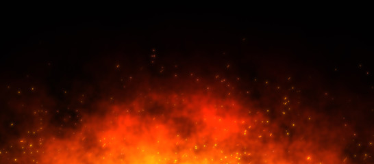 Fire embers particles over black background. Fire sparks background. Abstract dark glitter fire particle lights.	
