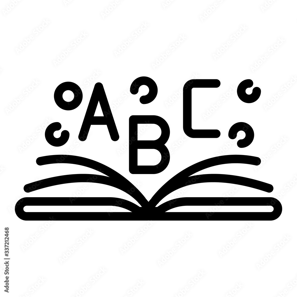 Poster open book abc icon. outline open book abc vector icon for web design isolated on white background