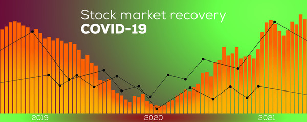 Fototapeta premium Stock market recovery after covid-19 financial outbreak. Coronavirus vector illustration