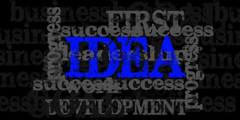 dark motivational card with blue word idea written on text with grey letters