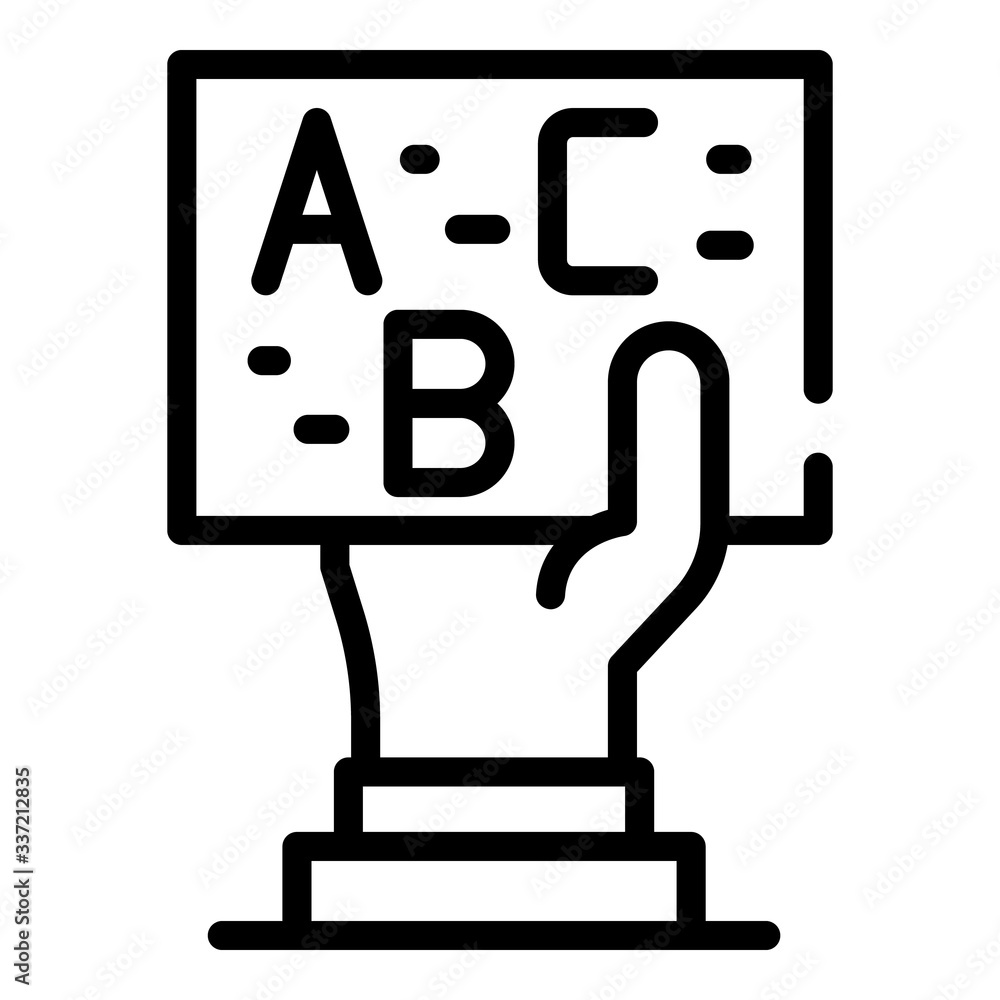 Poster hand with abc card icon. outline hand with abc card vector icon for web design isolated on white bac