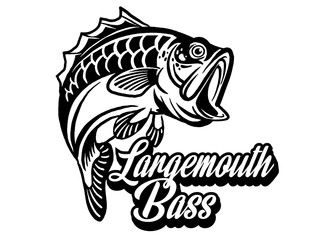 Illustration of a bass with fins, tail and open mouth