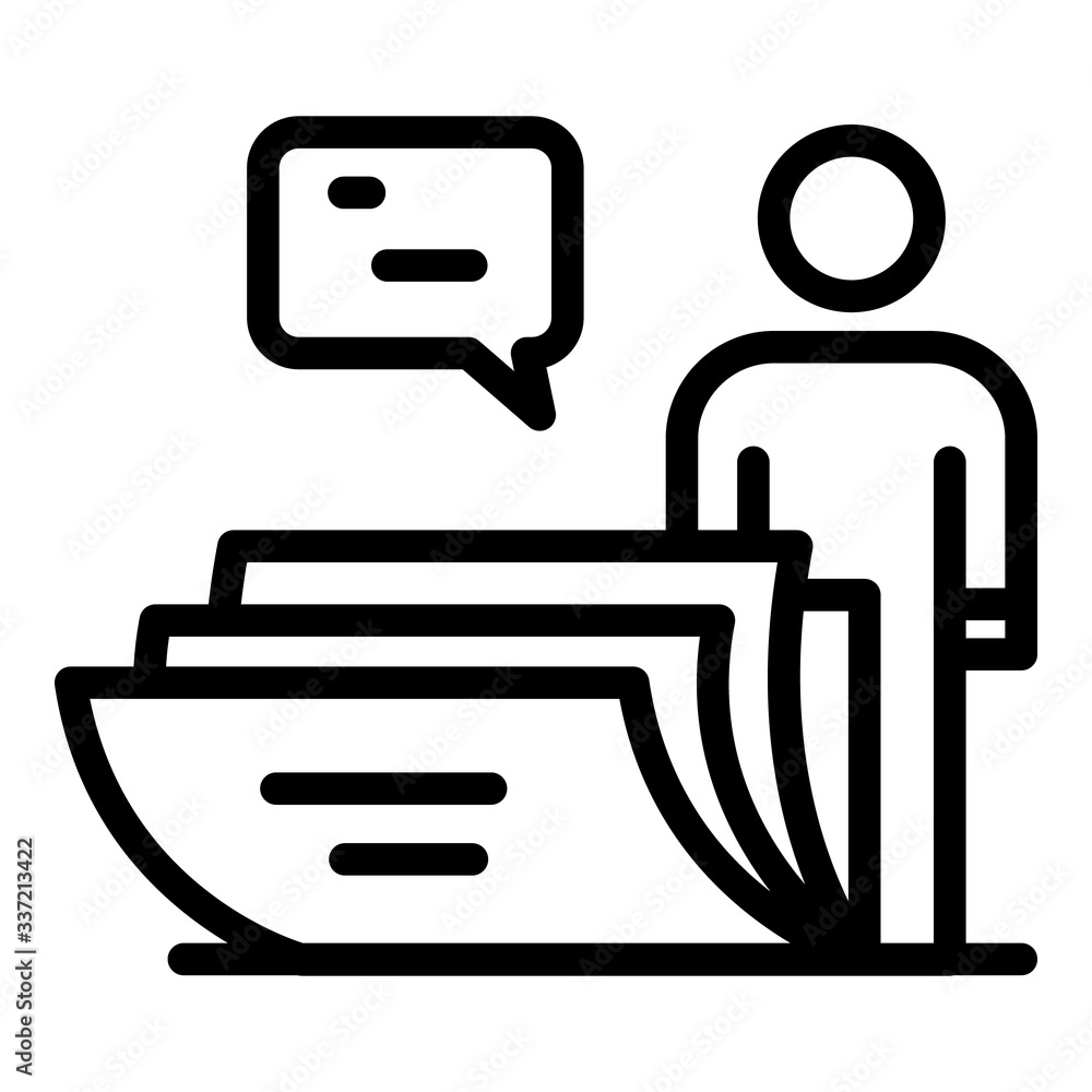 Poster man and a stack of letters icon. outline man and a stack of letters vector icon for web design isola