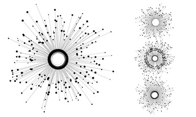 Connecting many dots with circle in center via lines. Command concept or social connection.