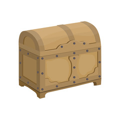 Vector illustration of a vintage wooden chest in cartoon style. Large Chest with a round lid For treasures and pirates, as well as for storing things or products