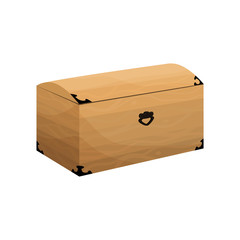 Vector illustration of a vintage wooden chest in cartoon style. Large Chest with a flat lid for storing flour and food in the kitchen or clothes