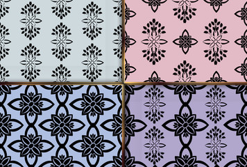 Vector set seamless patterns of flora ornamen surface tiles. Collection of colored patterns for design and fashion