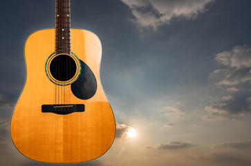 Wooden guitar, electric sound technology, new generation of musical instruments, real wood...