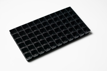 Top view of a black seedling tray