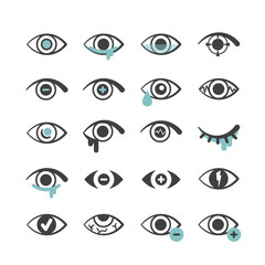 Eyes icons. Ophthalmology medical symbols optical problems with eyes blindness cataracts tears myopia farsightedness. Vector pictograms