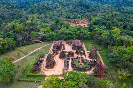 My Son Sanctuary is a large complex of religious relics comprises Cham architectural works. A UNESCO world heritage site in Quang Nam, Vietnam.  Located about 30 km west of Hoi An ancient town.