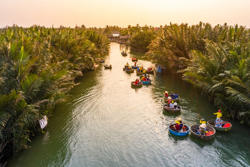 Aerial view, tourists from China, Korea, America and Russia are relax and experiencing a basket...