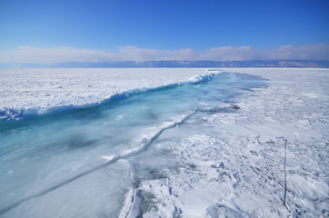 Natural landscape of frozen Lake Baikal ,Siberia, Russia in winter