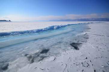 Naklejka na ściany i meble Natural landscape of frozen Lake Baikal ,Siberia, Russia in winter