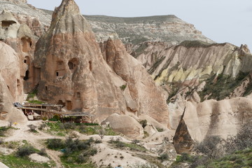 Cappadoce turkey with troglodyte house on the rocks 
